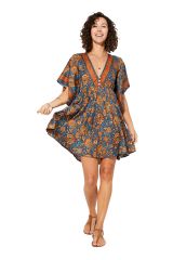 Robe courte style floral bleu et jaune chic Benjamin