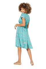 Robe courte turquoise à manches courtes motifs Brittany 338686