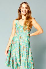 Robe Estivale en Bleu Turquoise : Floraison Éclatante 358991