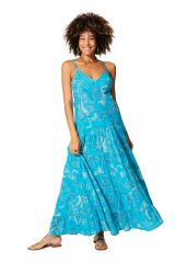 Robe été longue bleue à bretelles Abélia 349011