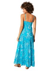 Robe été longue bleue à bretelles Abélia 349012