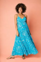 Robe été longue bleue à bretelles Abélia 352193