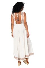 Robe été longue coton légère fluide ethnique bohème chic blanche dos nu