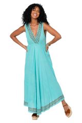 Robe été longue coton légère fluide ethnique bohème chic bleu ciel turquoise 355433