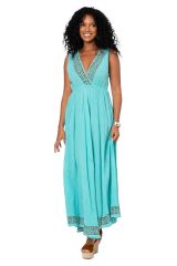 Robe été longue coton légère fluide ethnique bohème chic bleu ciel turquoise 355434