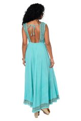 Robe été longue coton légère fluide ethnique bohème chic bleu ciel turquoise 359918