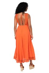 Robe été longue coton légère fluide ethnique bohème chic dos nu orange 359929