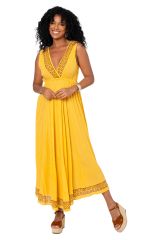 Robe été longue coton légère fluide ethnique bohème chic jaune 355432