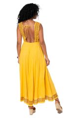 Robe été longue coton légère fluide ethnique bohème chic jaune 359928