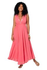 Robe été longue coton lègère fluide ethnique bohème chic rose motif miroirs 355422