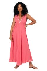 Robe été longue coton lègère fluide ethnique bohème chic rose motif miroirs 355423