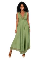 Robe été longue coton lègère fluide ethnique bohème chic verte 355437