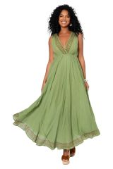 Robe été longue coton lègère fluide ethnique bohème chic verte 355438