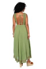 Robe été longue coton lègère fluide ethnique bohème chic verte 359916