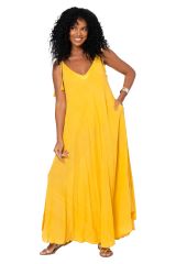 Robe été longue coton légère fluide ethnique bohème jaune motif miroirs 355399