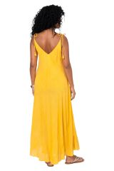 Robe été longue coton légère fluide ethnique bohème jaune motif miroirs 359932