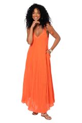 Robe été longue coton légère fluide ethnique bohème orange motif miroirs 355397