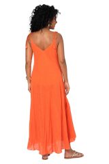 Robe été longue coton légère fluide ethnique bohème orange motif miroirs 359933