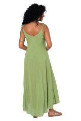 Robe été longue coton légère fluide ethnique bohème verte motifs broderies 359921