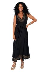 Robe été longue noir coton lègère fluide ethnique bohème chic 355435