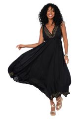 Robe été longue noir coton lègère fluide ethnique bohème chic 355436