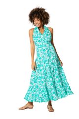 Robe été longue turquoise fleurie sans manches Benedetta 349975