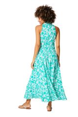 Robe été longue turquoise fleurie sans manches Benedetta 349976