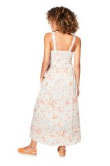 Robe longue à décolleté droit imprimé chic blanc pour été plage Kairi