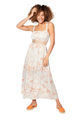 Robe longue à décolleté droit imprimé chic blanc pour été plage Kairi