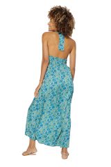 Robe longue à fleurs bleues pour soirée d\'été Andromache