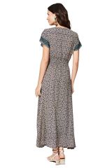 Robe longue à fleurs femme manches courtes fluide Kanami