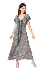 Robe longue à fleurs femme manches courtes fluide Kanami