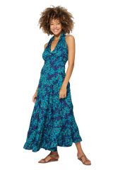 Robe longue à méga fleurs d\'été de mariage bleu Andriana