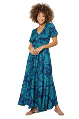 Robe longue à méga fleurs d\'été de mariage bleu Anneke