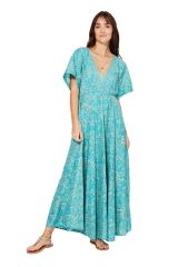 Robe longue à motif turquoise paisleys Arthur