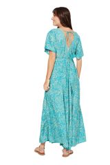 Robe longue à motif turquoise paisleys Arthur