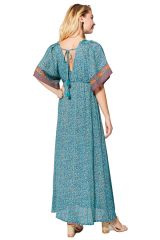 Robe longue bleue femme manches courtes bohème original Kako