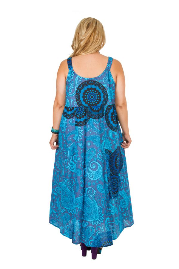 Robe longue bleue style ethnique grande taille Mirela