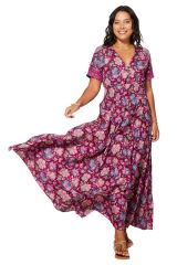 Robe longue boho chic floral rose Annabella