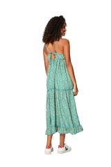 Robe longue boho gypsie femme bleue à fleurs d\'été Nathalia