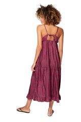 Robe longue boho gypsie femme rose imprimé ethnique Sylvie