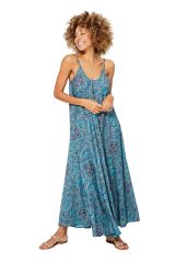 Robe longue camaieu bleu fantaisie Ares