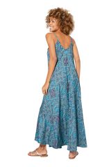 Robe longue camaieu bleu fantaisie Ares