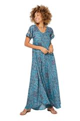 Robe longue camaieu bleu fantaisie Arsen