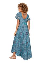 Robe longue camaieu bleu fantaisie Arsen