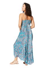 Robe longue chic à volants, bretelles fines, motif cachemire rouge et bleu 356919