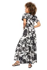 Robe longue chic noir et blanc mega fleurs Anna