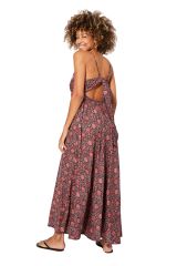 Robe longue colori noir avec des fleurs roses bohème Apollinariya