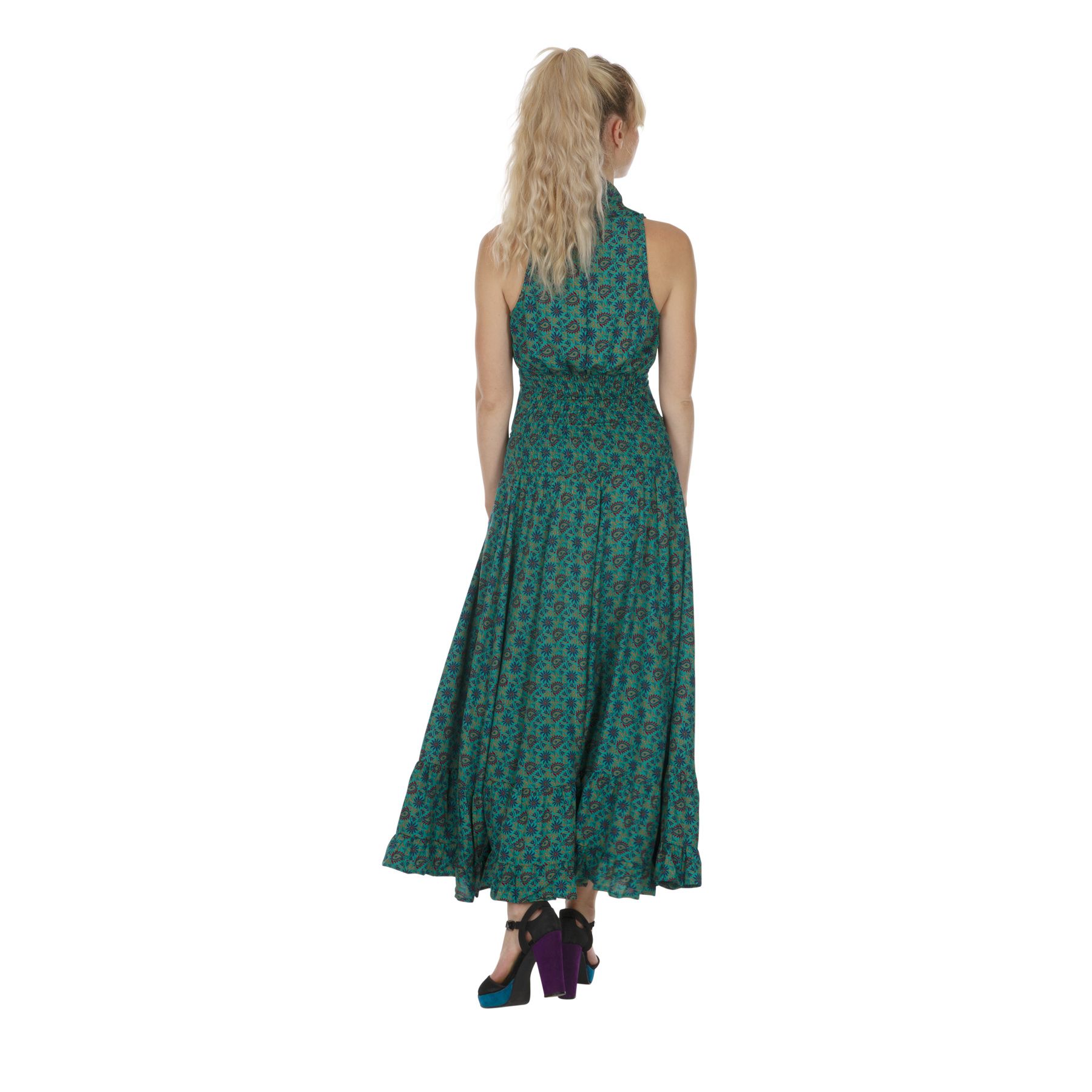 Robe longue d'été femme ethnique et chic soirée Marina verte