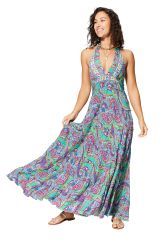 Robe longue dos nu femme, été, motif élégant cachemire 356806